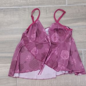 Womens Sheer Mesh Floral Roses Babydoll Cami Top Sz S Coquette Whimsigoth Y2K